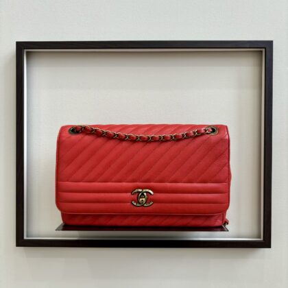 Chanel Red Diagonal Quilted Flap Rustic GHW