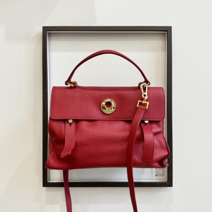 YSL Muse Two Red Grained Leather Shoulder Bag GHW