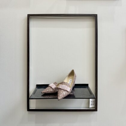 Jimmy Choo Pink Ribbon Glitter Flats Size 35.5 Sharp Toe