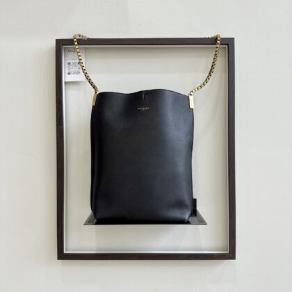 YSL Suzanne Small Chain Hobo Tote Black Calfskin GHW