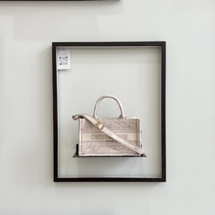 Dior Mini Book Tote With Strap Pink Embroidery GHW