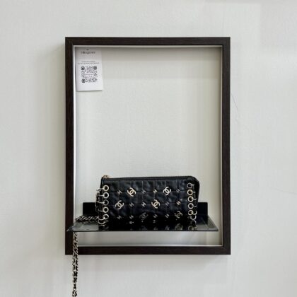 Chanel Vintage Limited Edition Mini Pouch on Chain Black Calfskin LGHW