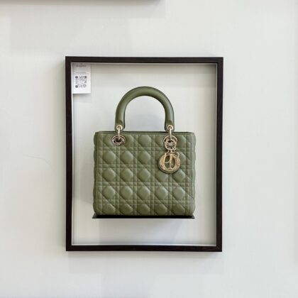 Dior Lady D. Medium Flap Olive Lambskin GHW (with third party strap)