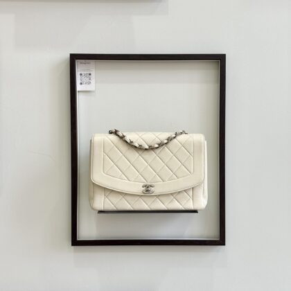 Chanel Vintage Large Diana White Lambskin SHW