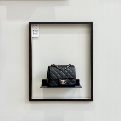 Chanel Mini Square Pearlescent Black Caviar Matte GHW