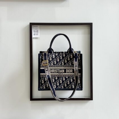Dior Small Book Tote Blue Oblique Embroidery and Calfskin GHW