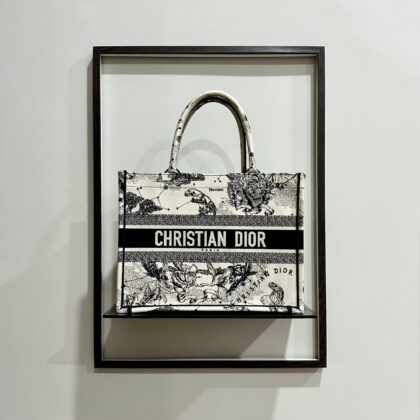 Dior Medium Book Tote Toile De Jouy Embroidery Zodiac Latte/Black with Authentic Twilly