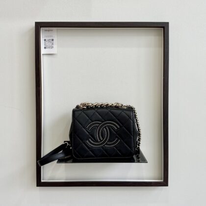 Chanel Matrasse Studded CC 2way Shoulder Bag Black Leather LGHW