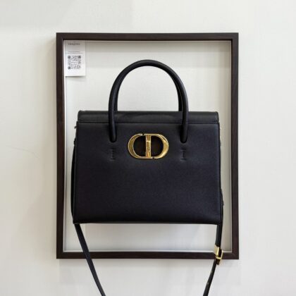 Dior St. Honore 2way Shoulder Tote Black Grained Calfskin GHW