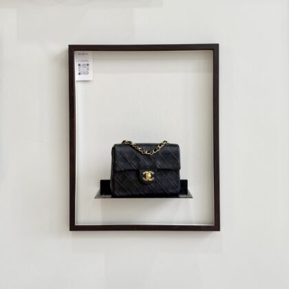 Chanel Vintage Mini Square Pre-Hologram Black Lambskin 24K GHW