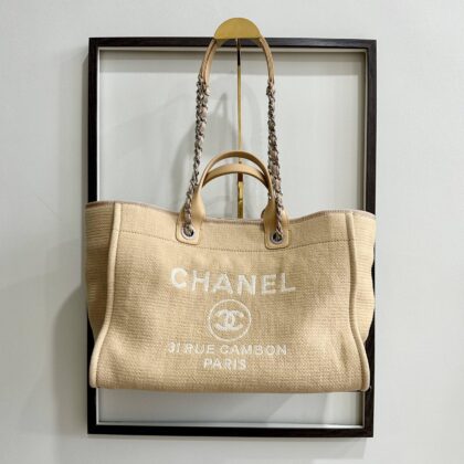 Chanel Medium Deauville Shopping Tote Beige SHW