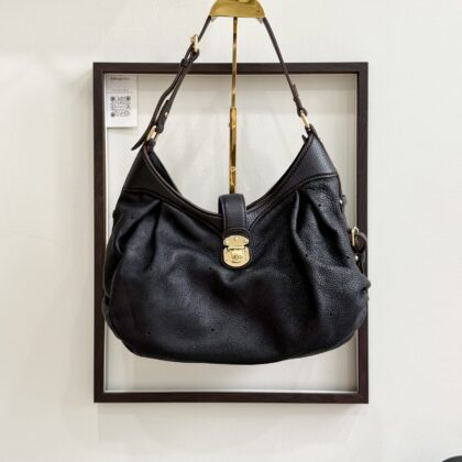 LV Mahina Shoulder Bag Black Leather GHW