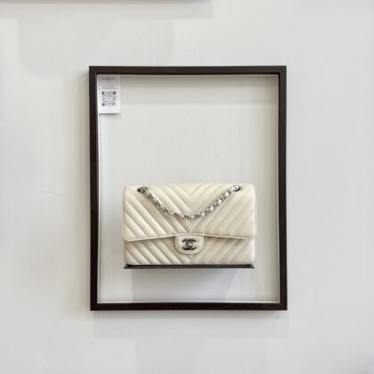 Chanel Medium CF Chevron Cream Lambskin SHW