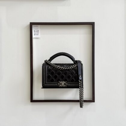 Chanel Top Handle Chainaround Old Medium Boy Black Coated Calfskin RHW