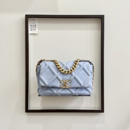 Chanel C19 Small Blue Jersey GHW