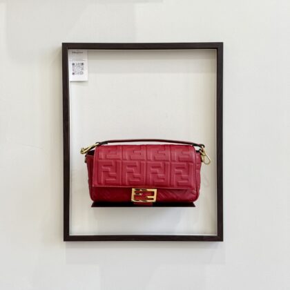 Fendi Baguette 2way FF Embossed Red Lambskin GHW