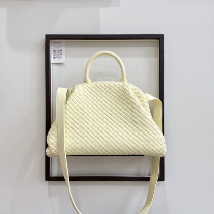 BV Intrecciato 2way 36cm Top Handle Bag Light Yellow Leather GHW