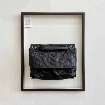 YSL Niki Medium Black Vintage Calfskin in Brushed RHW