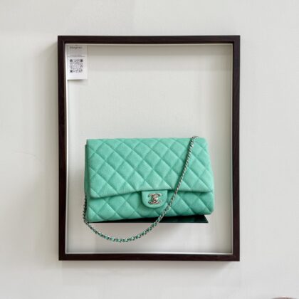 Chanel Classic Clutch on Chain 27cm Light Teal Caviar SHW
