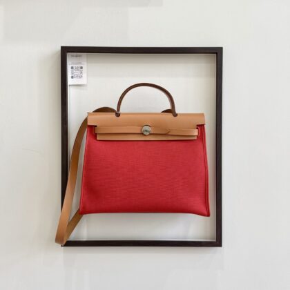 Hermes Herbag 31 Rouge Tomate Canvas PHW