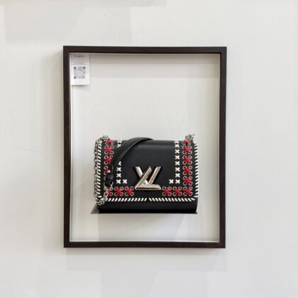 LV Twist MM Red/White Trim Shoulder in Black Epi Leather SHW