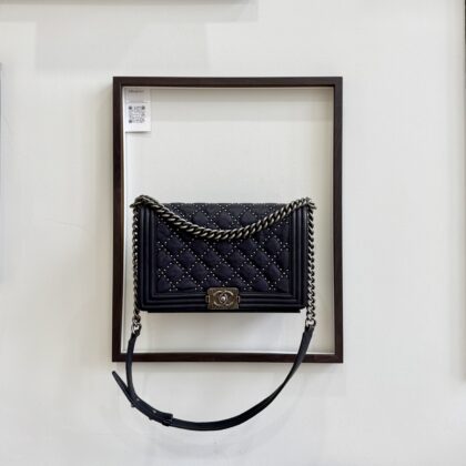 Chanel New Medium Boy Studded Blue Calfskin RHW