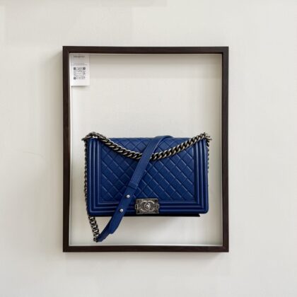 Chanel New Medium Boy Blue Lambskin RHW