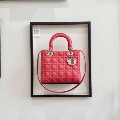 Dior Lady D Medium Coral Pink Lambskin SHW