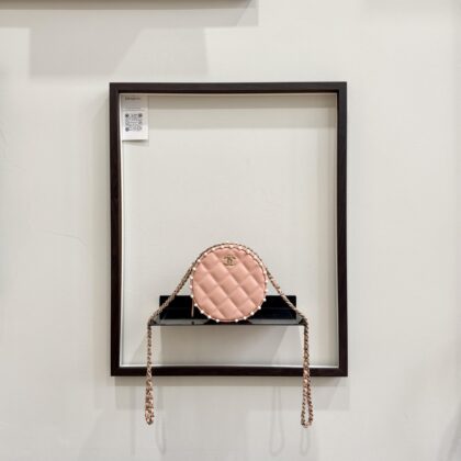 Chanel Pearly Round Clutch On Chain Pink Lambskin LGHW