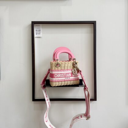 Dior Lady D Mini The Wicker Pink Rattan GHW