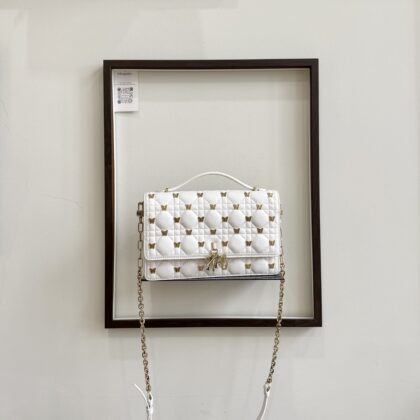 Dior Miss Dior Mini Bag White Cannage Lambskin with Butterfly Studs GHW