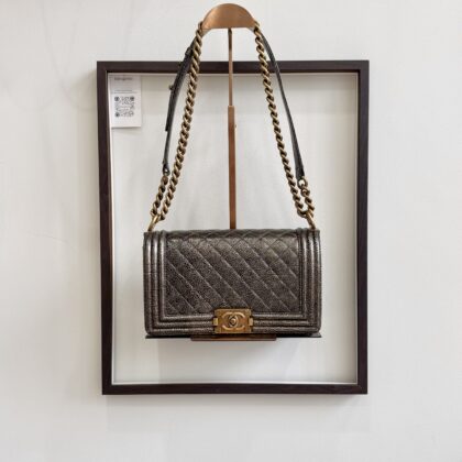 Chanel Old Medium Boy Metallic Crinkled Calfskin Brushed GHW