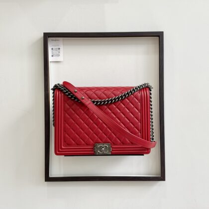 Chanel Large Boy Flap Red Lambskin RHW