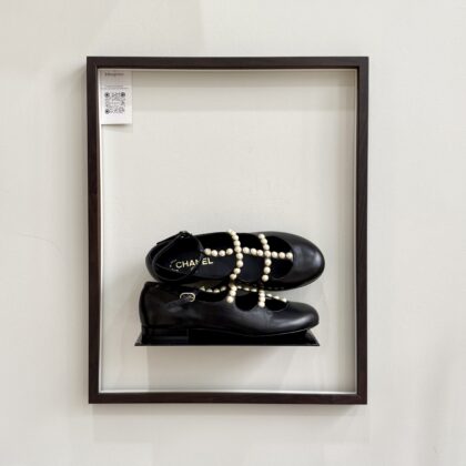 Chanel Pearl Mary Jane Ballet Flats Black Leather LGHW (Size 39C)