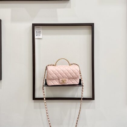 Chanel Top Handle Embellished Logo Pink Lambskin Aged GHW