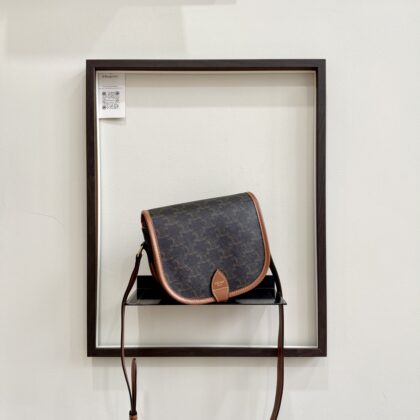 Celine Folco Bag Triomphe canvas and Tan Calfskin GHW