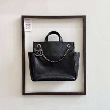 Chanel Top Handle Tote Black Calfskin RHW
