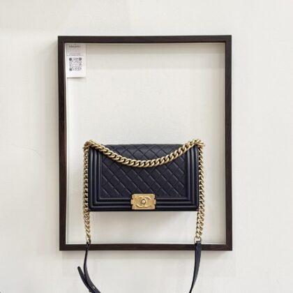 Chanel Old Medium Boy Navy Lambskin GHW