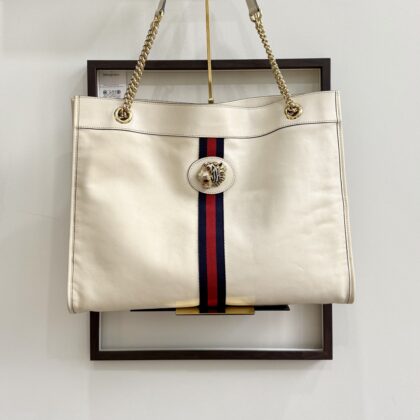 Gucci Rajah Large Tote Bag White Calf Leather GHW