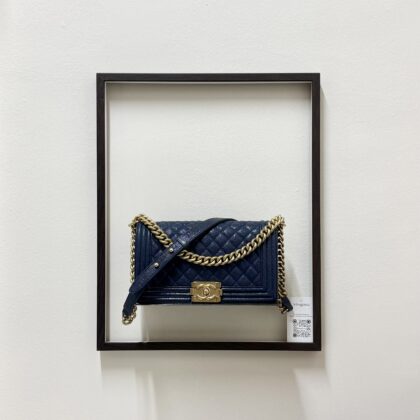 Chanel Old Medium Boy Blue Caviar GHW