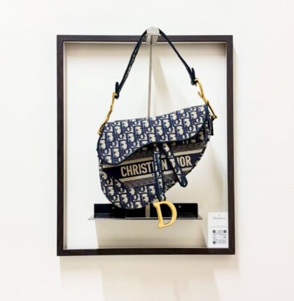 Dior Medium Saddle Navy Oblique Jacquard with Logo GHW