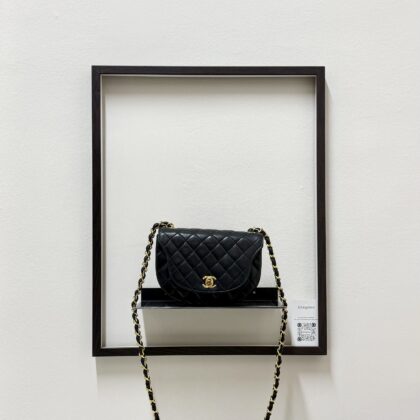 Chanel Vintage Mini CC Halfmoon Black Lambskin 24K GHW
