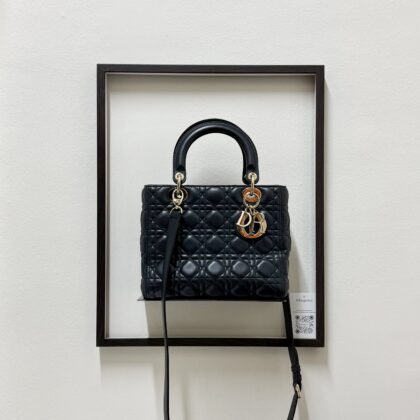 Dior Lady D Medium Black Lambskin GHW (Zip version)