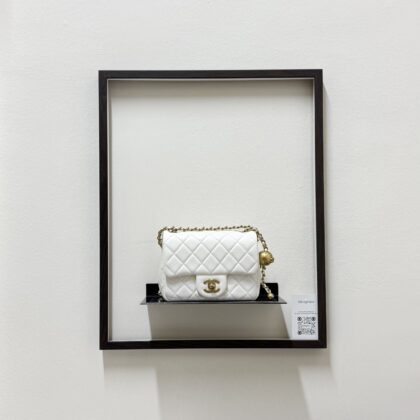 Chanel Mini Square Pearl Crush White Lambskin GHW