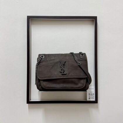YSL Niki Medium Coffee Brown Nubuck Brushed SHW