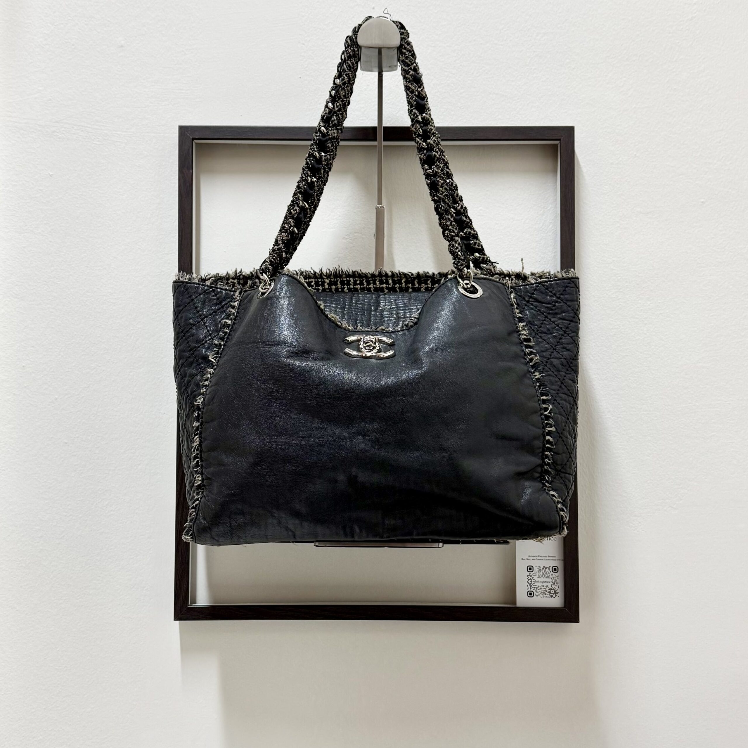 Chanel Tweed Calfskin Black Shopping Tote SHW