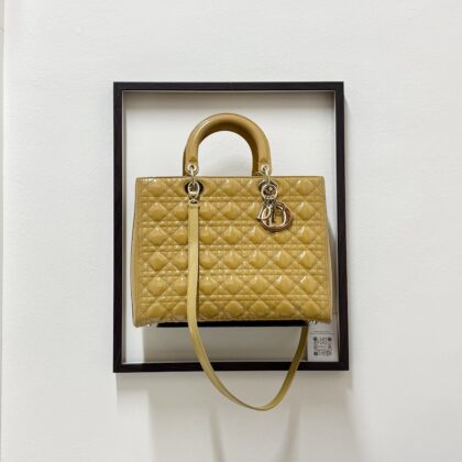 Lady Dior Large Mustard Patent GHW