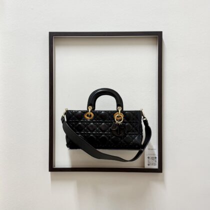 Lady Dior East West Tote Runway Bag Black Lambskin with Black Leather Charm GHW