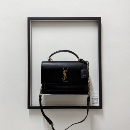 YSL Medium Sunset Shoulder Chain Black Calfskin GHW
