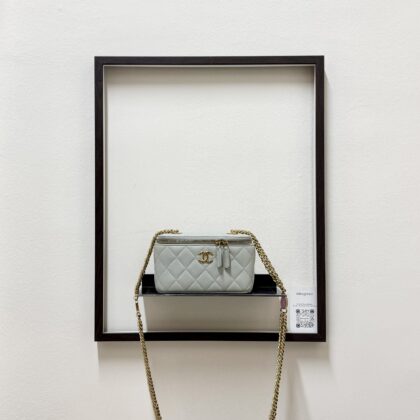 Chanel Vanity Case with Logo Chain Light Grey Lambskin GHW